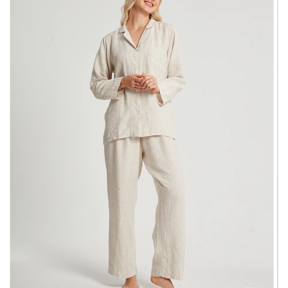 Breevar Womens Hemp Sleepwear Pajama Set L Natural Top Pants Sustainable