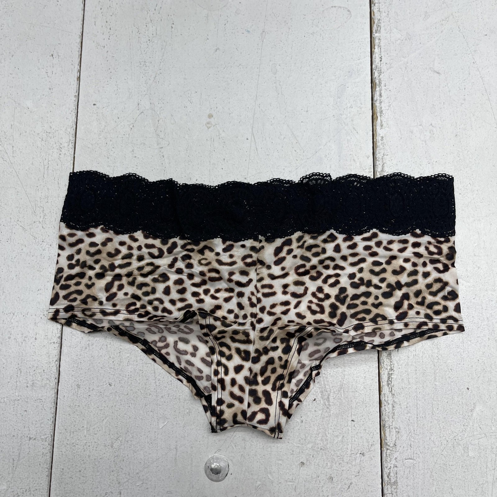Victoria’s Secret Hipster Panties Womens Large Brown Leopard Lace Trim Underwear
