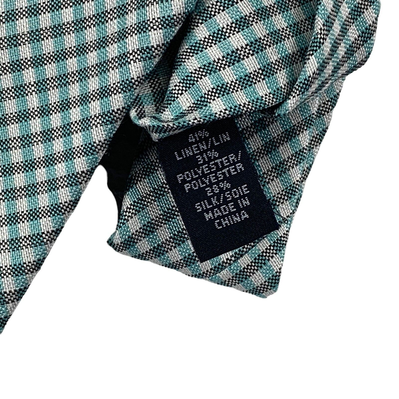 Tommy Hilfiger Mens Seasonal Gingham Linen Blend Classic Neck Tie Teal 3 1/8″