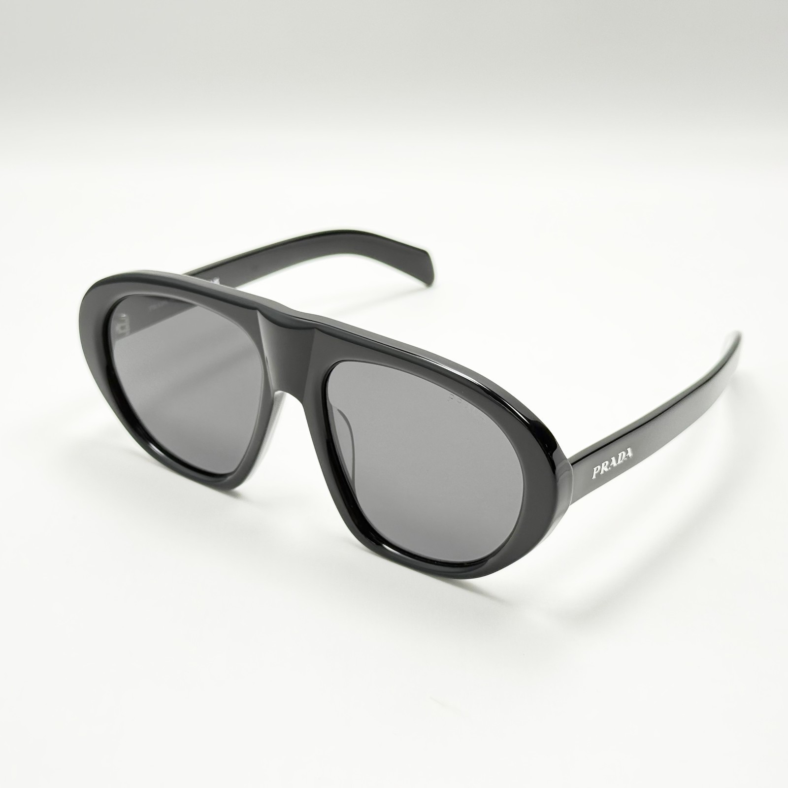 Prada SPR C05S Shield Sunglasses Black Frame Gray Lens Oversized Unisex Italy