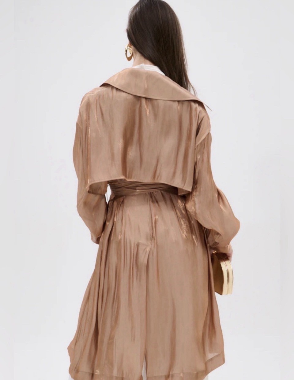 AKIRA Metallic Rose Gold Double-Breasted Trench Coat