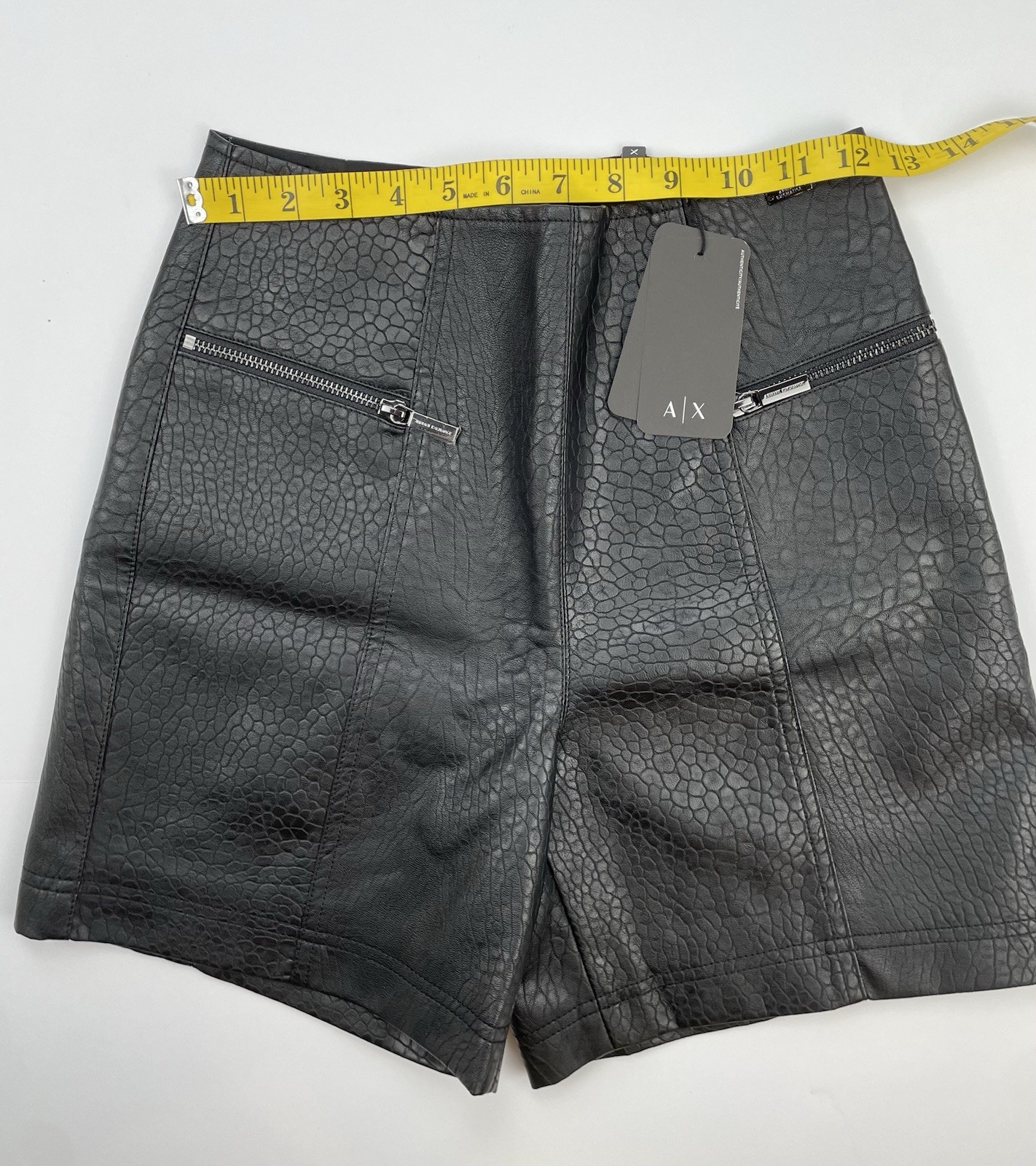 NWT Armani Exchange Eco Leather High Rise Shorts Black Textured Moto Goth Size 2