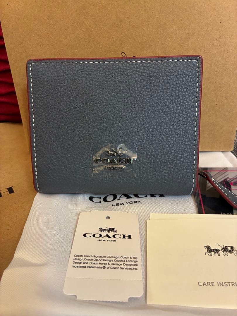 COACH x Peanuts Snoopy Snap Wallet Leather Bifold Wallet Blue Red New