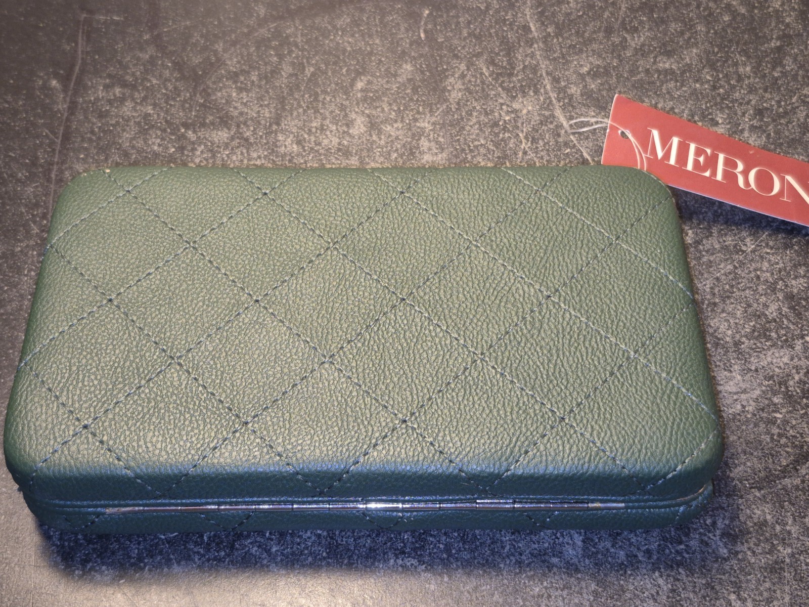 NWT Merona Green Quilted Womens Clutch Wallet 7.75″ X 4.5″ 2 Tiny Flaws