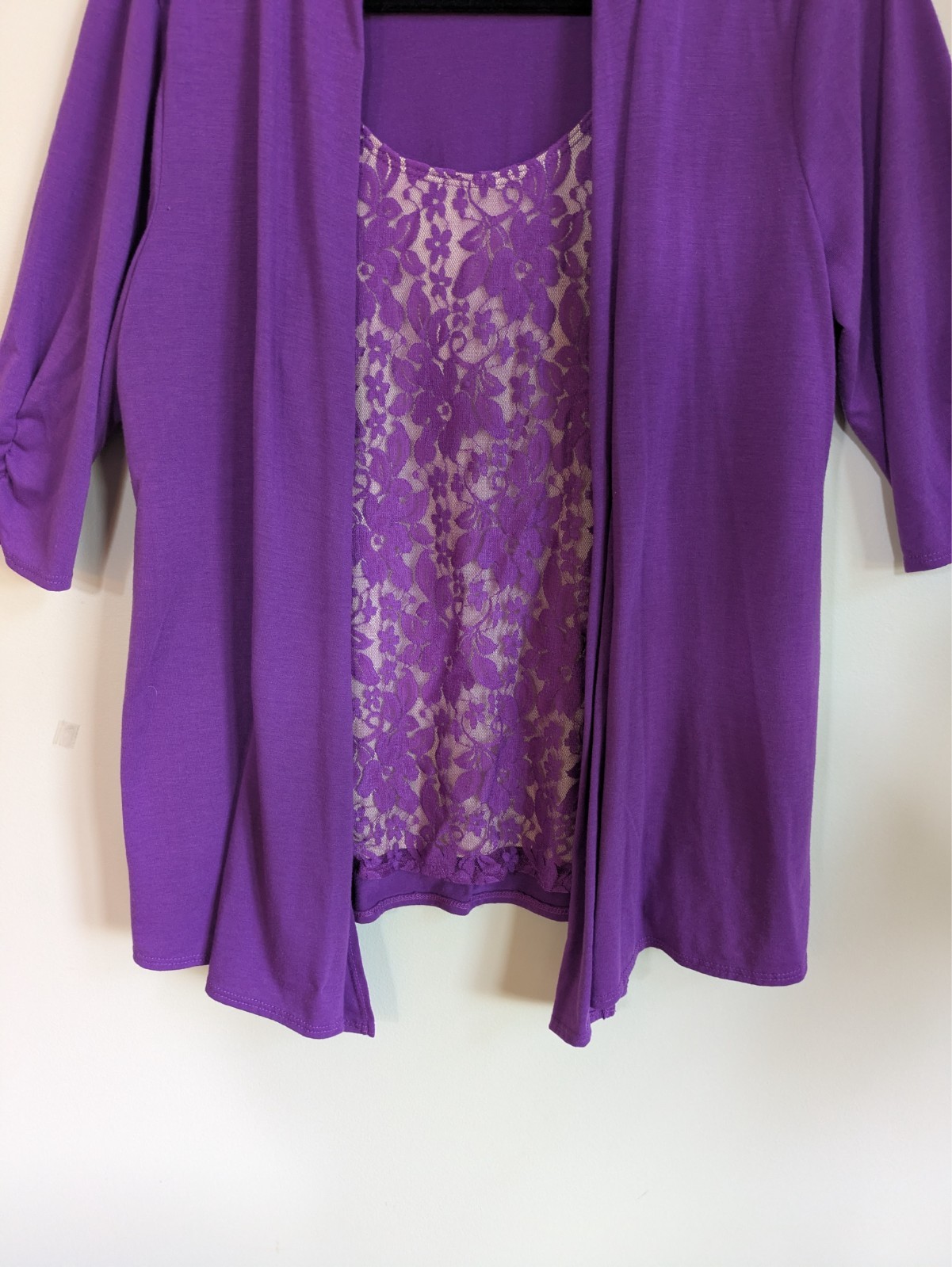 covington purple cardigan with lace tank attached size large #175