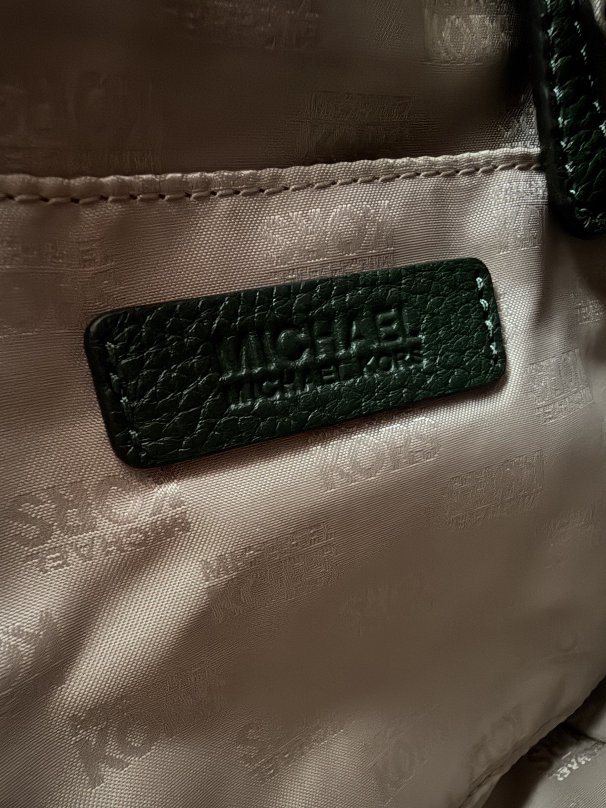 Michael Kors Green Pebbled Small Backpack Gold Hardware Buckle Drawstring Strap