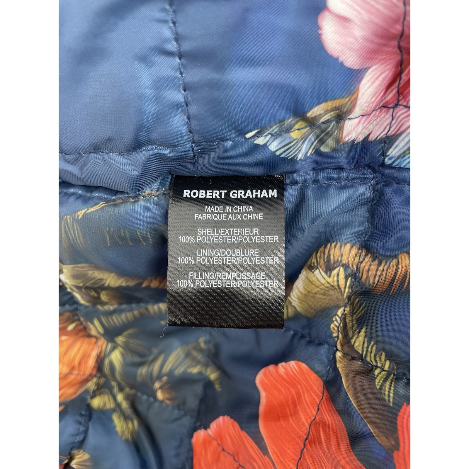 Robert Graham Car Coat Men 2XL Navy Blue Quilted Floral Lining Luxury NWT $275