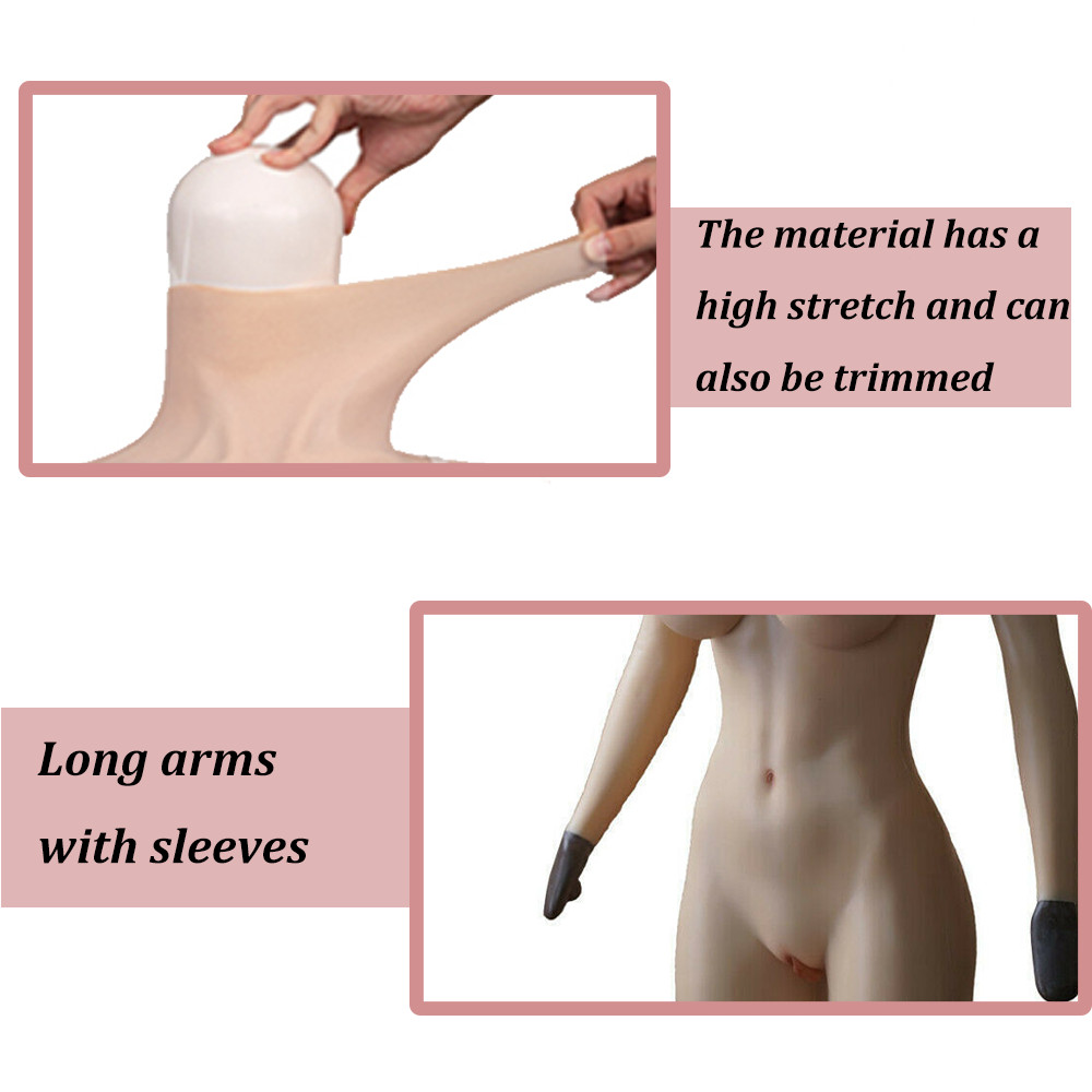 SHM Full Silicone Bodysuit Breast Form Head Mask Full Face Disguise Crossdresser