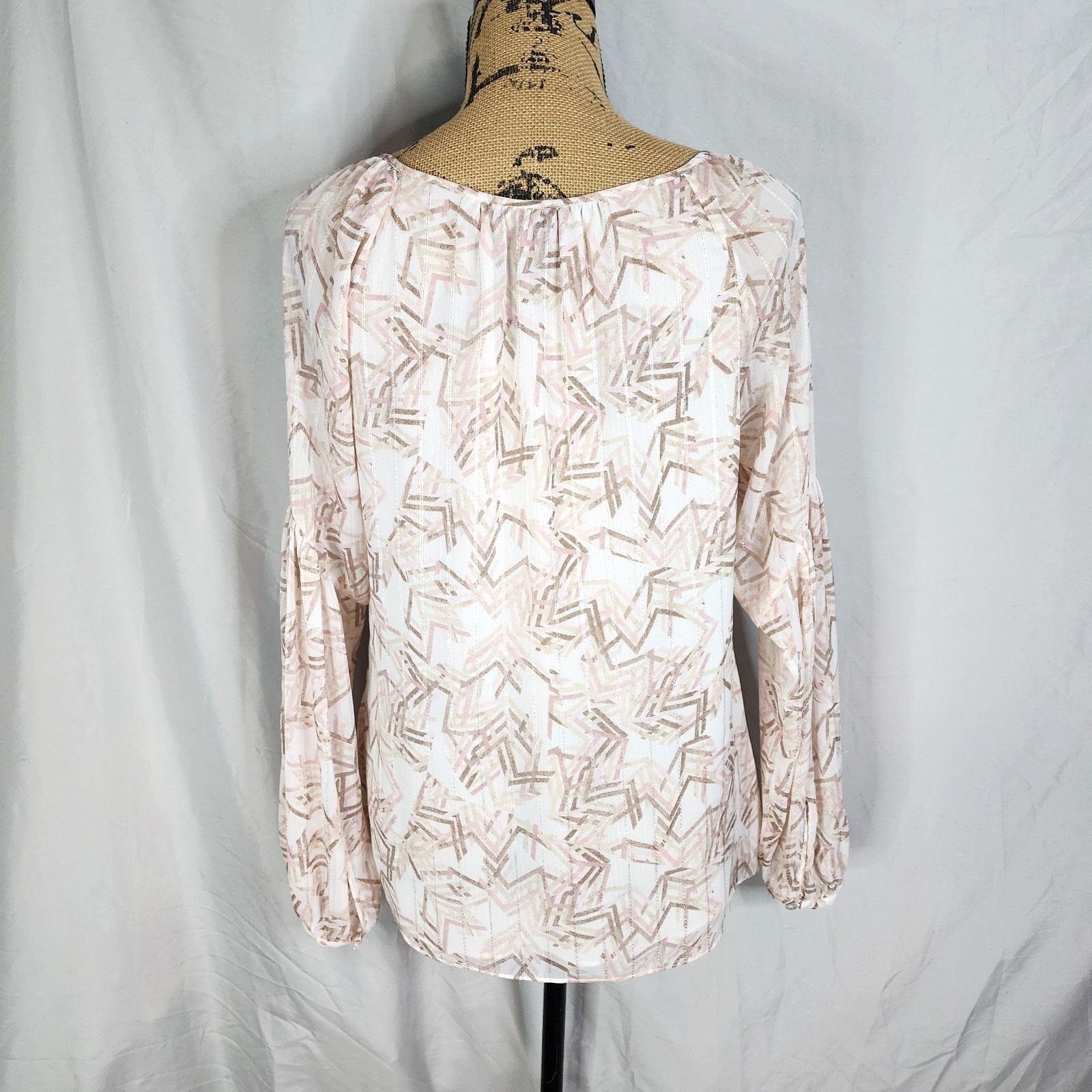 WHBM Size 4 Brookside Boho Pink Cream Print Blouse White House Black Market