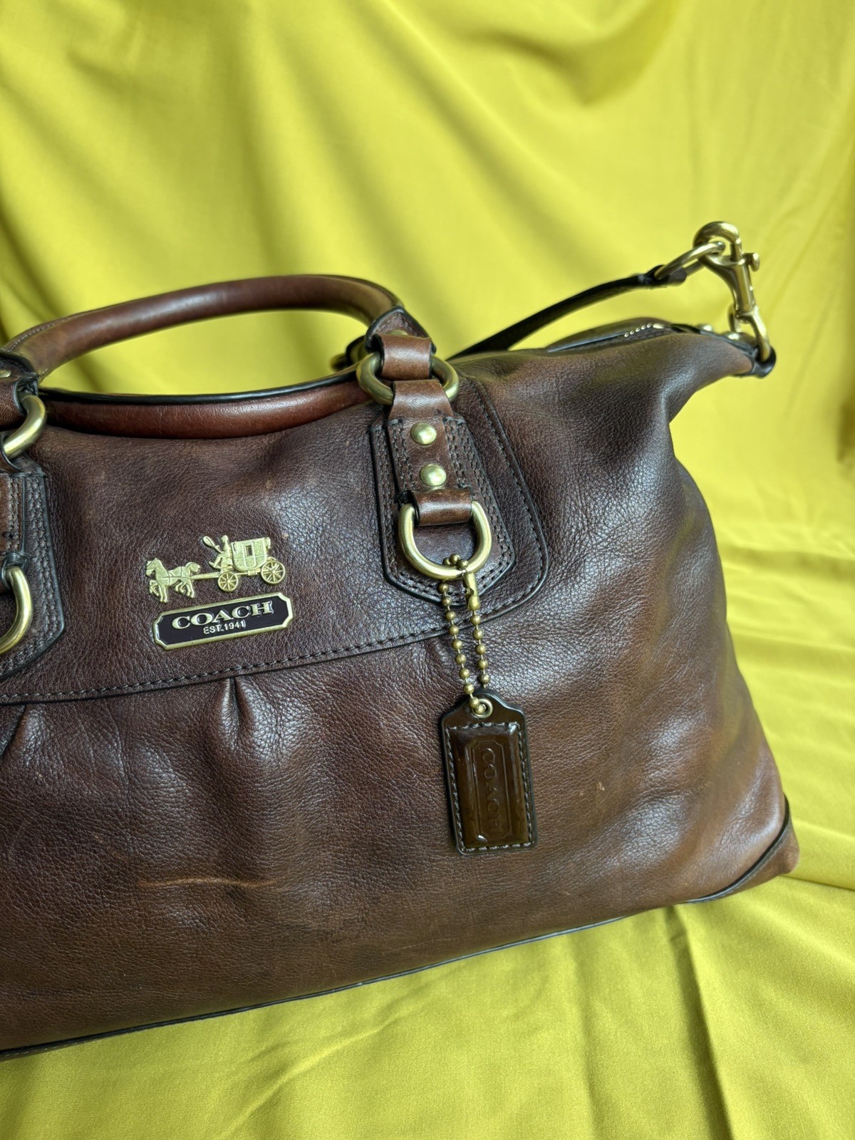 COACH Madison Sabrina Slouchy Leather Handbag Y2K Purse Dark Brown