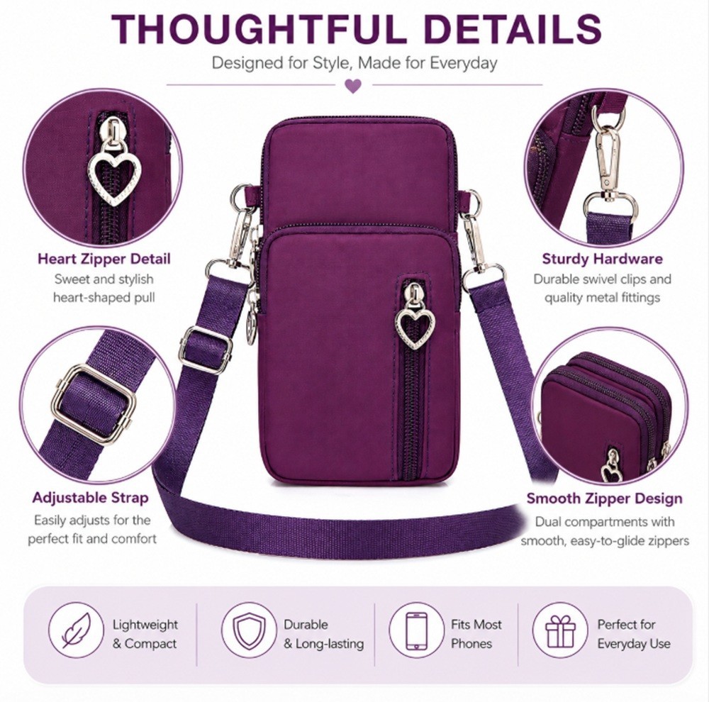 Mini Cross-Body Cell Phone Bag-Shoulder Strap Wallet Pouch, Compact Purse Holder