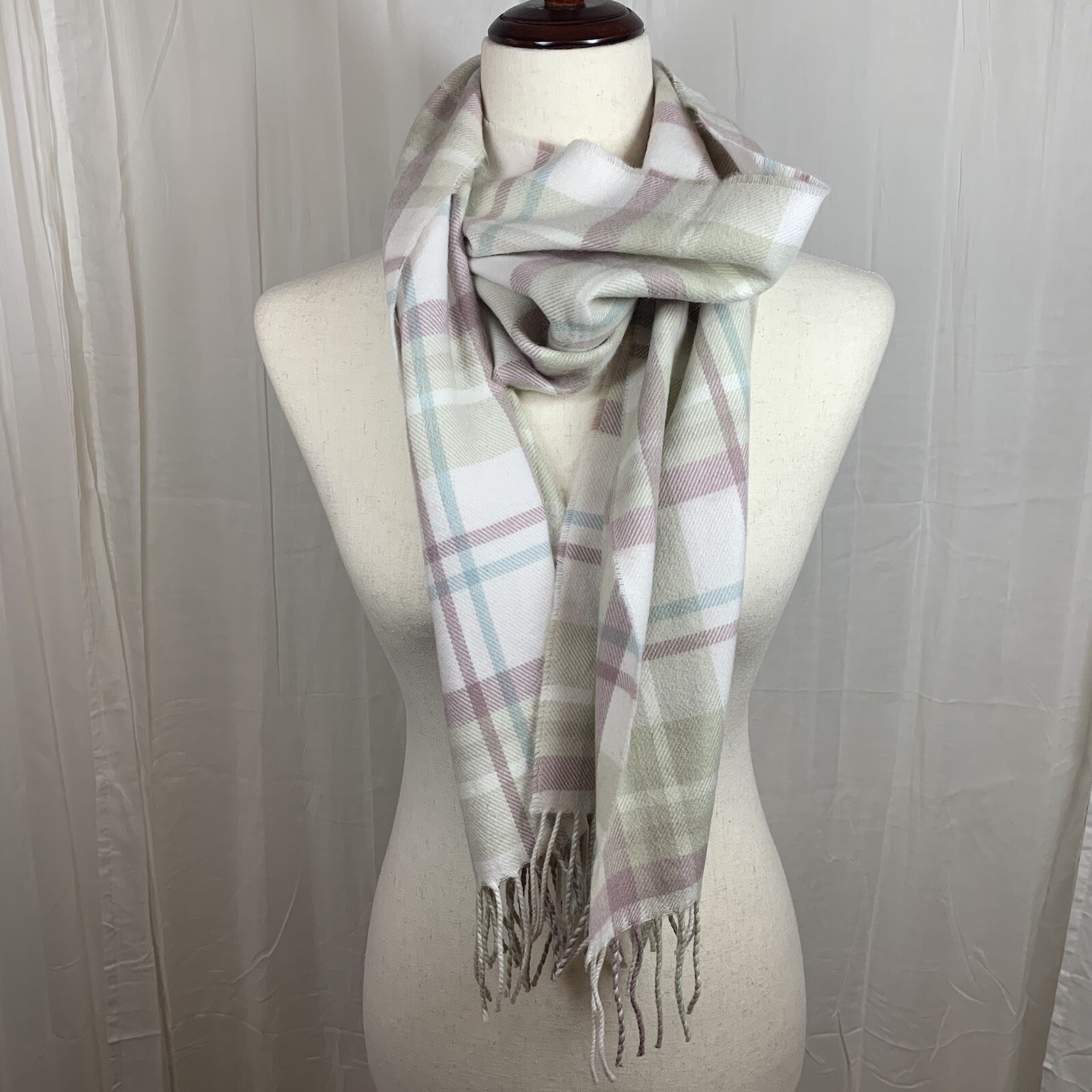 Unbranded Check Plaid Scarf Ivory Light Blue Mauve Beige