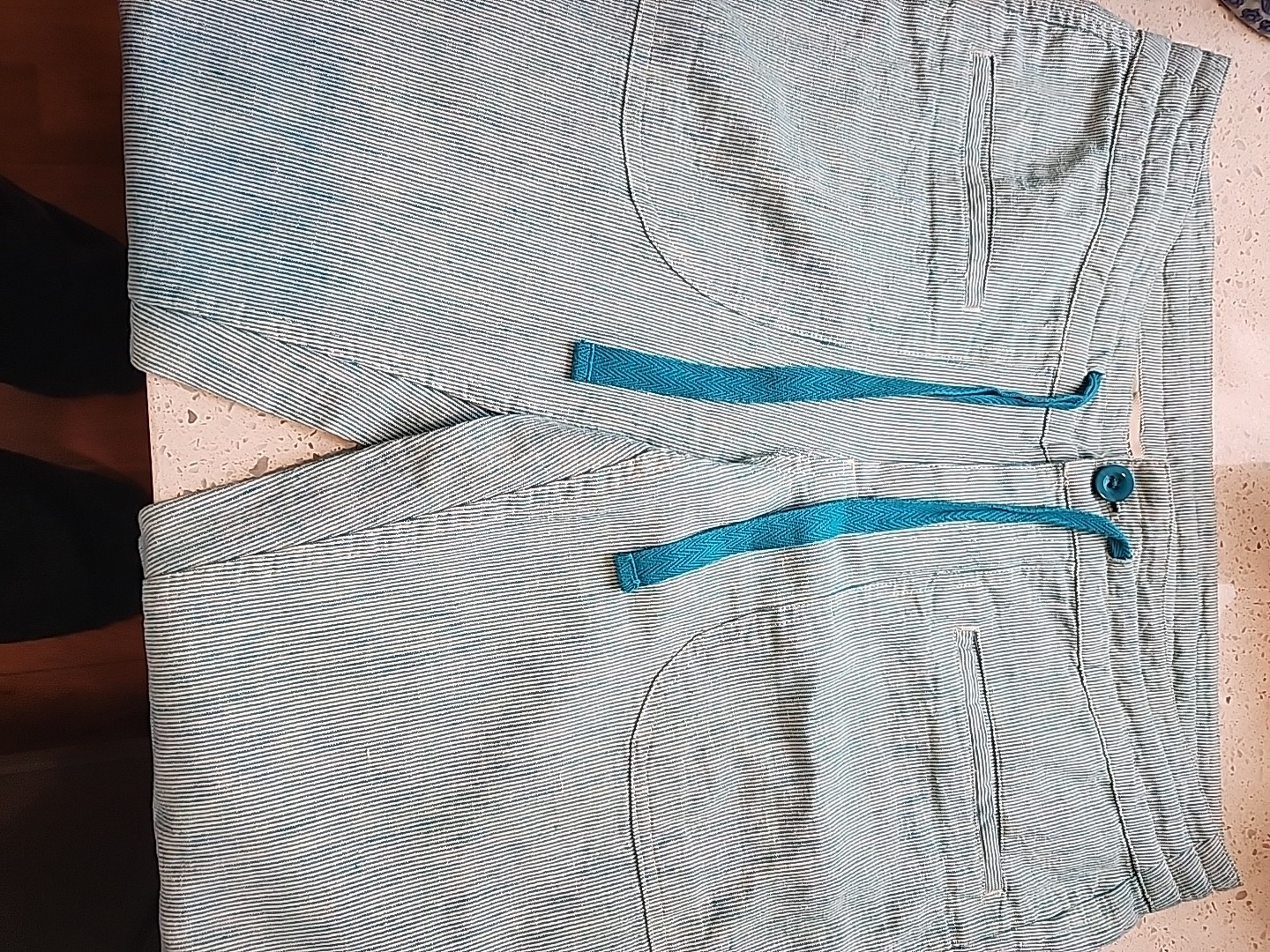 Freedom Trail By Kyodan Aqua White Pinstripe Linen Cotton Pants Womans Small