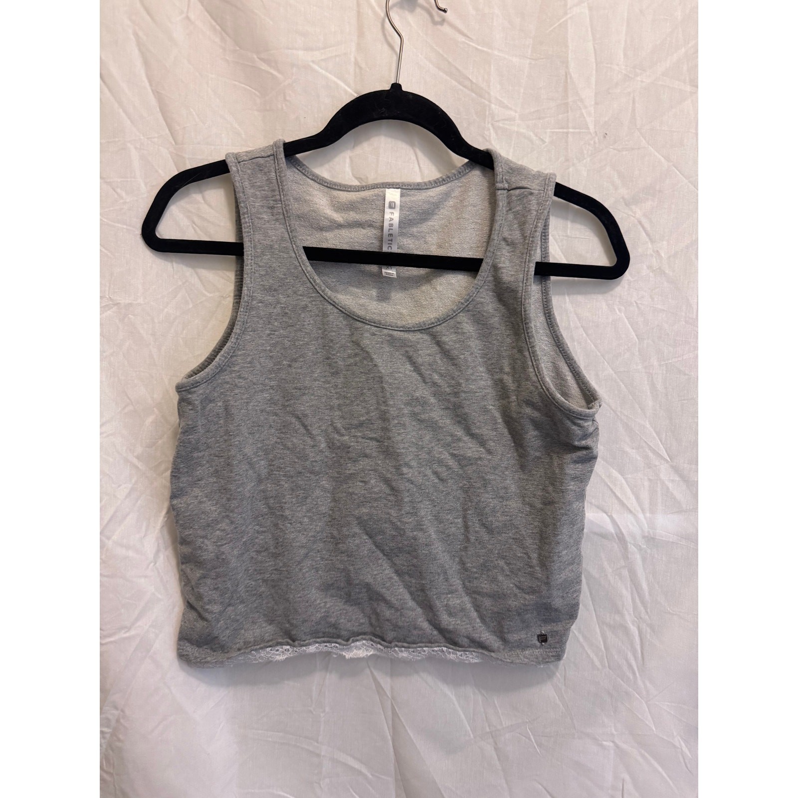 Fabletics Gray Sweatshirt Fabric Lace Trim Crop Tank Top XS