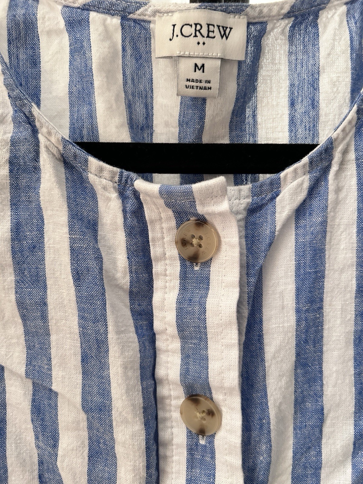 J.CREW Women’s Blue/White Striped Linen Woven Button Front Sleeveless Blouse M