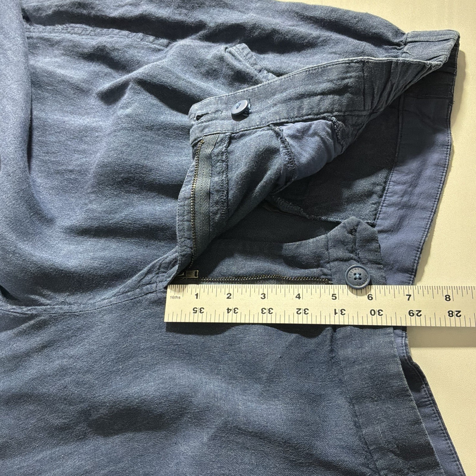 Poetry Blue Linen/Cotton Woven Pants Relaxed Tapered Ankle Mid Rise US 18