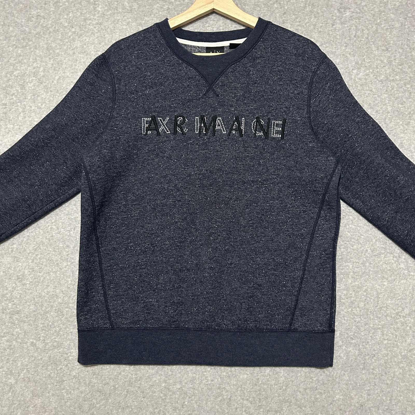 Armani Exchange Sweatshirt Mens Medium Blue Pullover Fleece Crewneck Logo Front