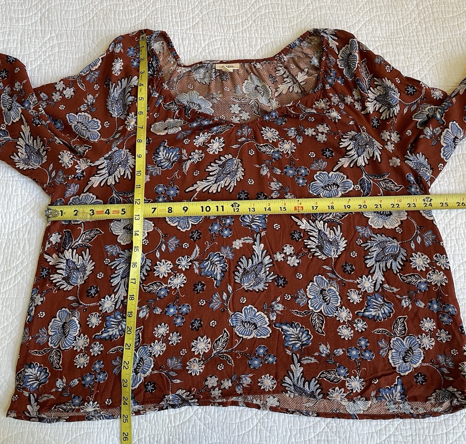 a.n.a. Womens Floral Top Sz XXL Boho Brown Blue Cropped Flowy Beach