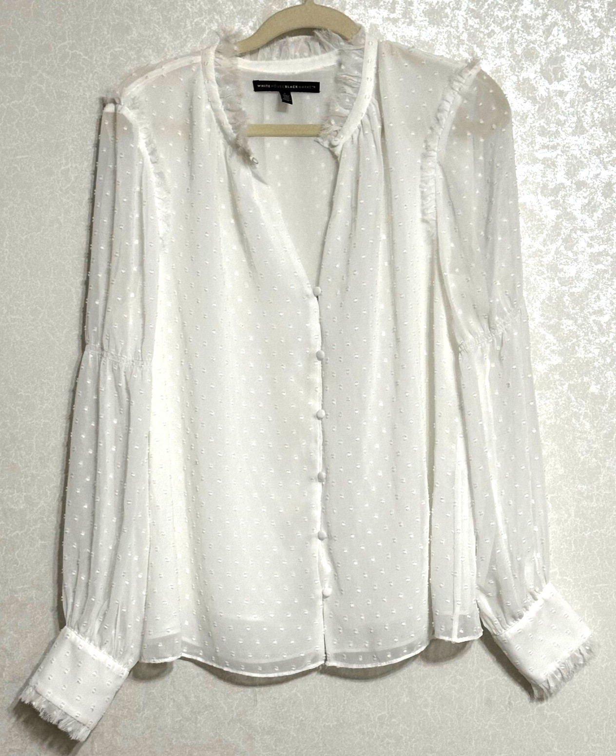 White House Black Market Swiss Dot Button Down Chiffon Blouse XLP Petite NEW