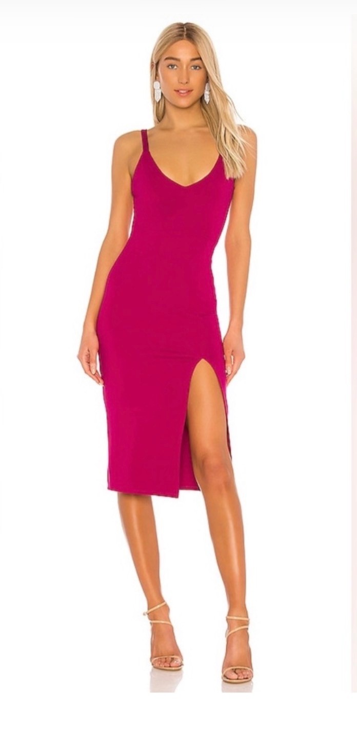 New Lovers & Friends LUCIE MIDI DRESS Front Slit Detail in Fuchsia Size Small