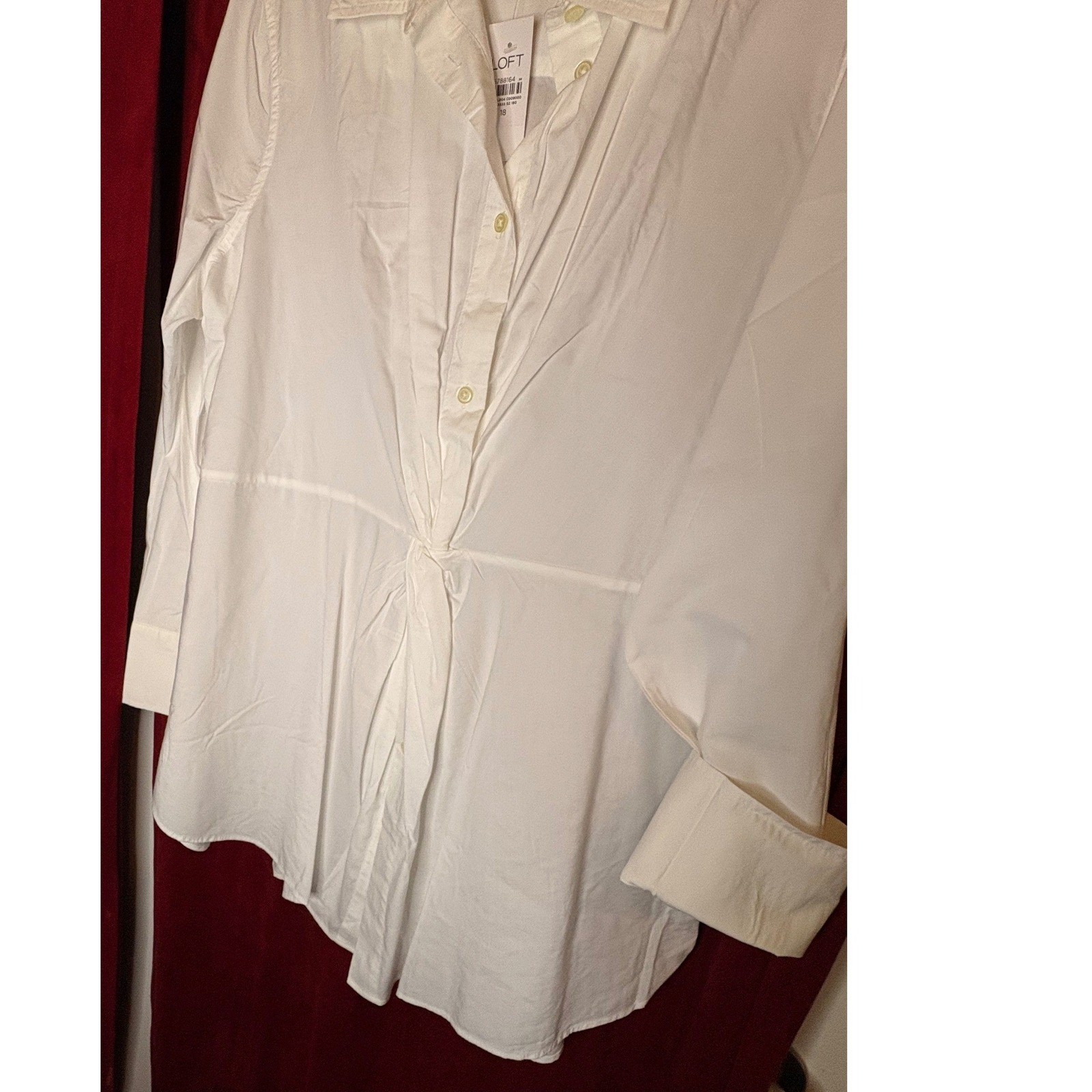 LOFT White Cotton Modal Side Zip Button Down Shirt Women Size 18