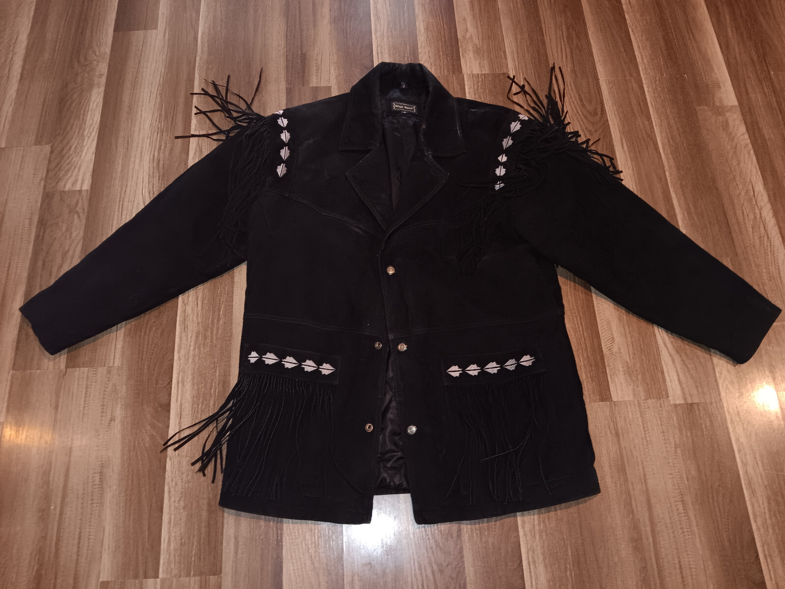 High Noon black Leather Suede Fringe Mens Western style Medium size jacket