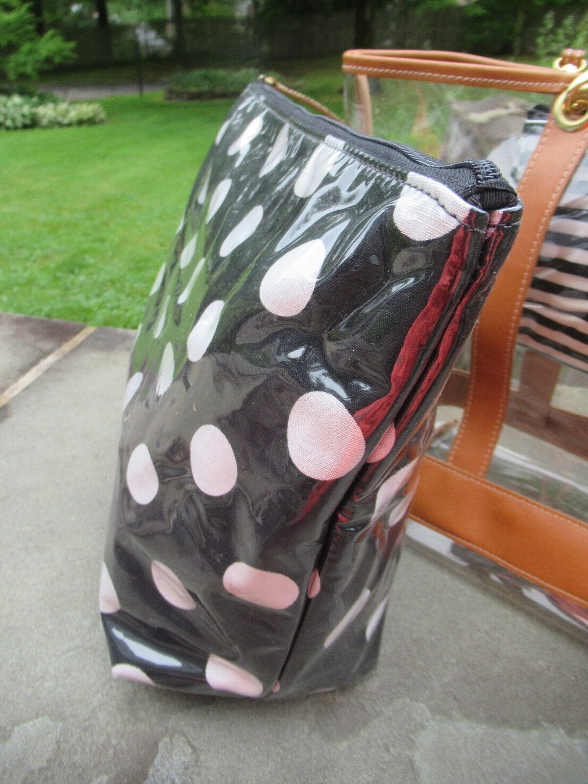 NWT Clever Carriage Co. Large Clear Tote/ Leather Trim/ Striped/ Polka Dot Bags
