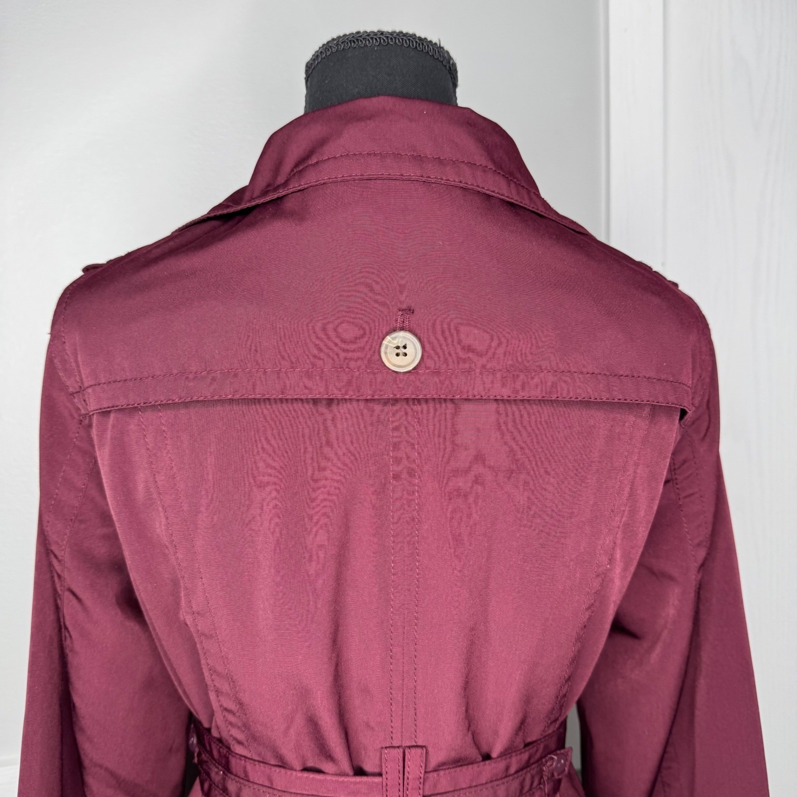 Worthington Trench Coat Women Petite Large Burgundy Belted Double Breasted 2505