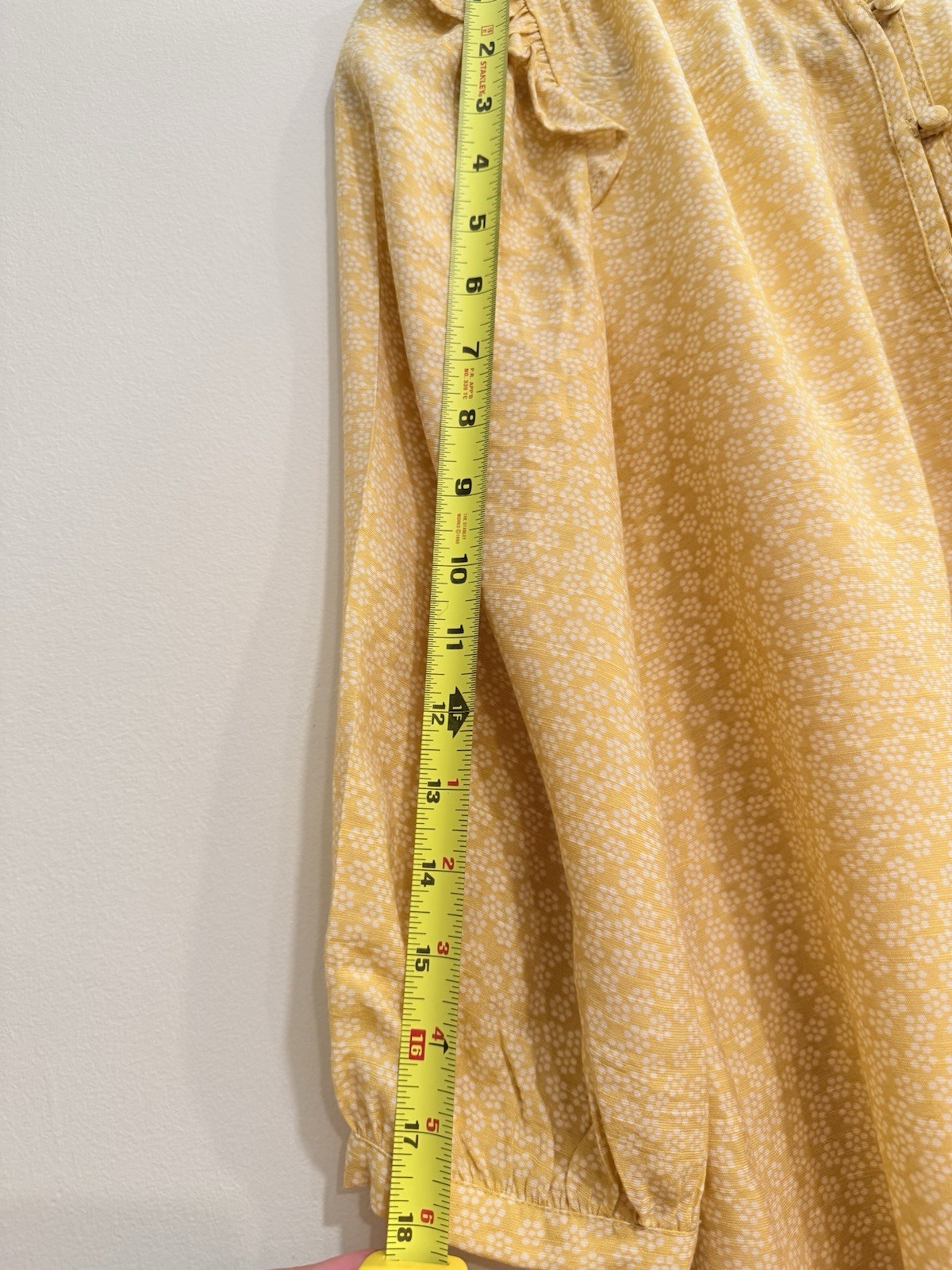 LC Lauren Conrad Blouse Yellow/White Ruffle Neck Puff 3/4 XS