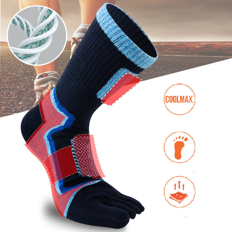 3Pairs Men Five Finger Separate Athletic Toe Crew Socks Sport Causal Cotton 7-11