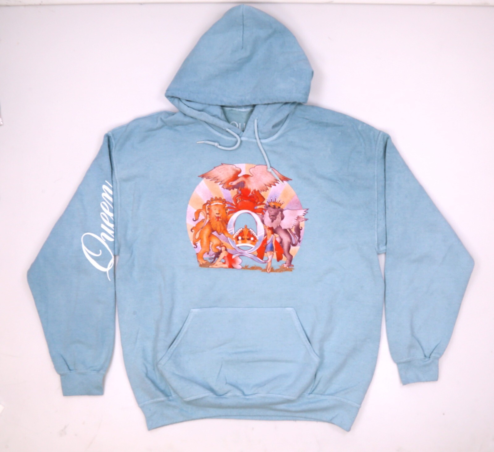 QUEEN OFFICIAL MERCH Distressed Unisex Hoodie Long Sleeve Sweatshirt. L. Blue.