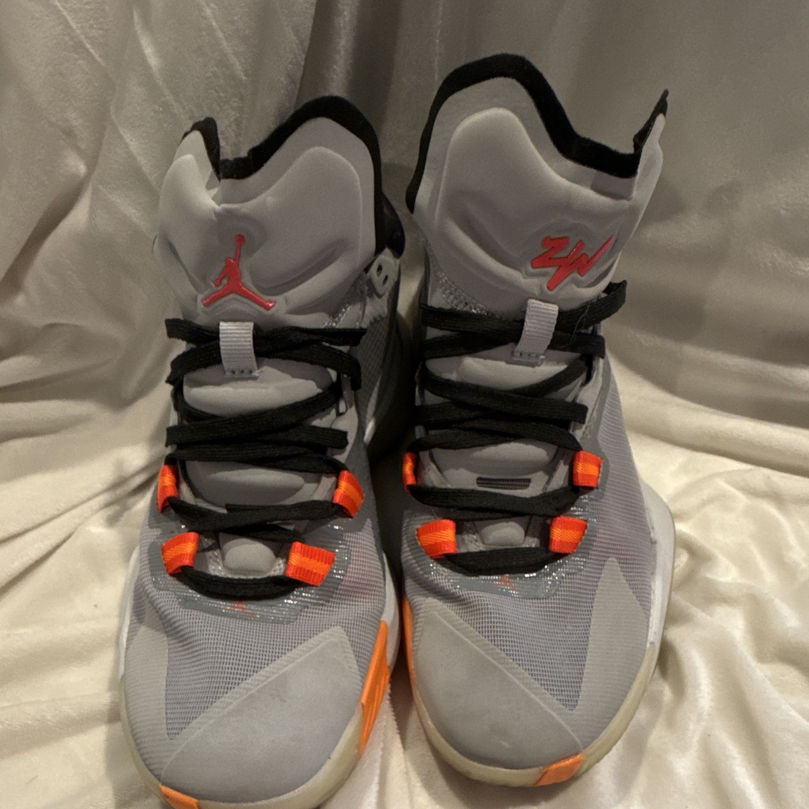 Jordan Zion 1 Men’s Gray Black Orange White Mid Top Lace-Up Athletic Sneaker