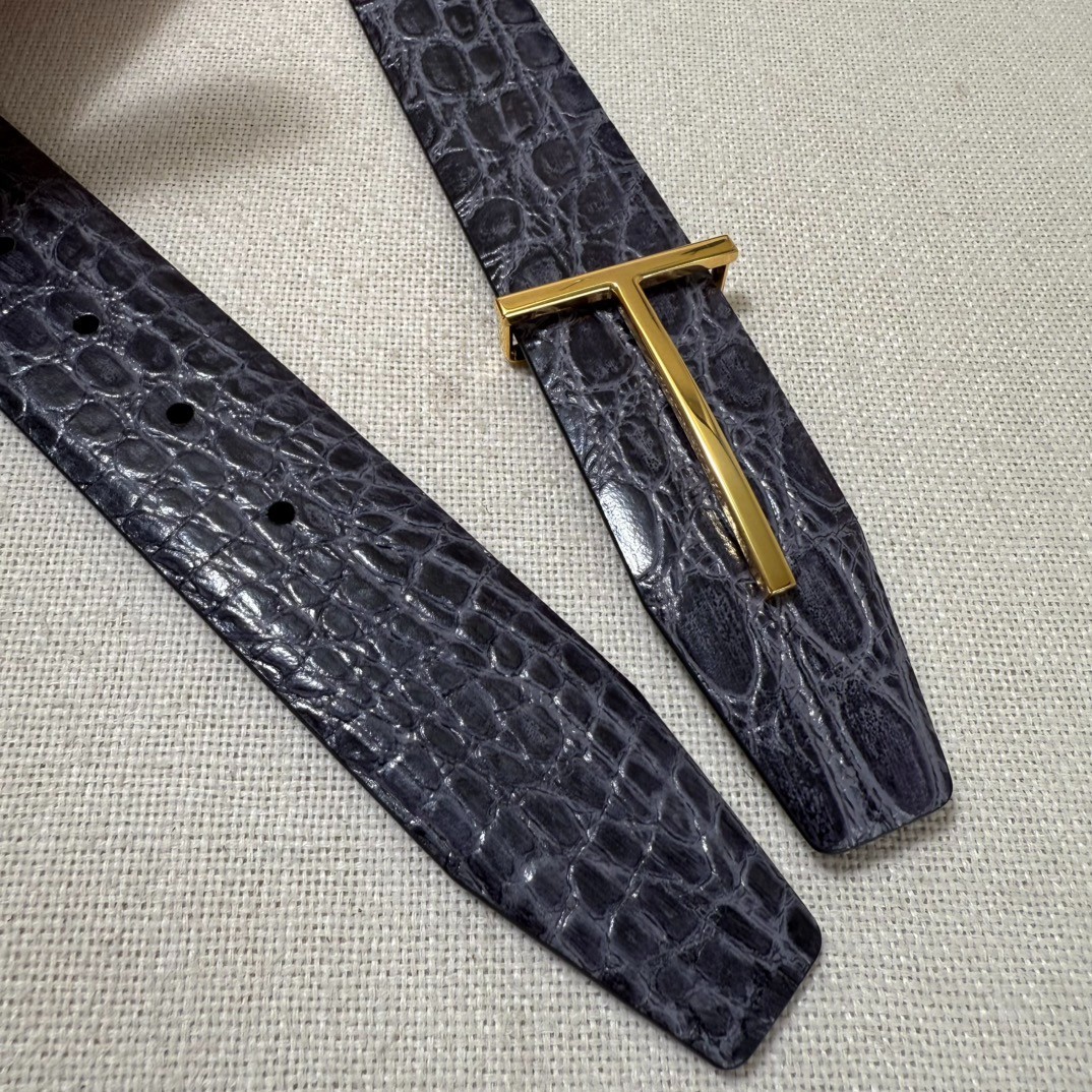 Authentic Tom Ford Reversible Leather T-Buckle Belt Luxury Designer Fashion