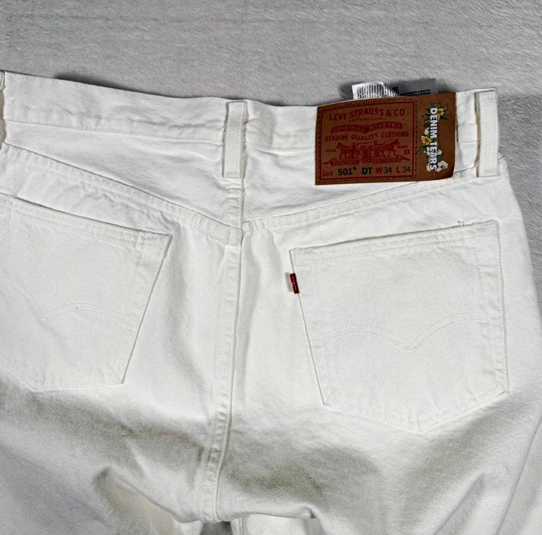 34×34 Levi’s x Denim Tears 501 DT White Jeans A1592-0004 New