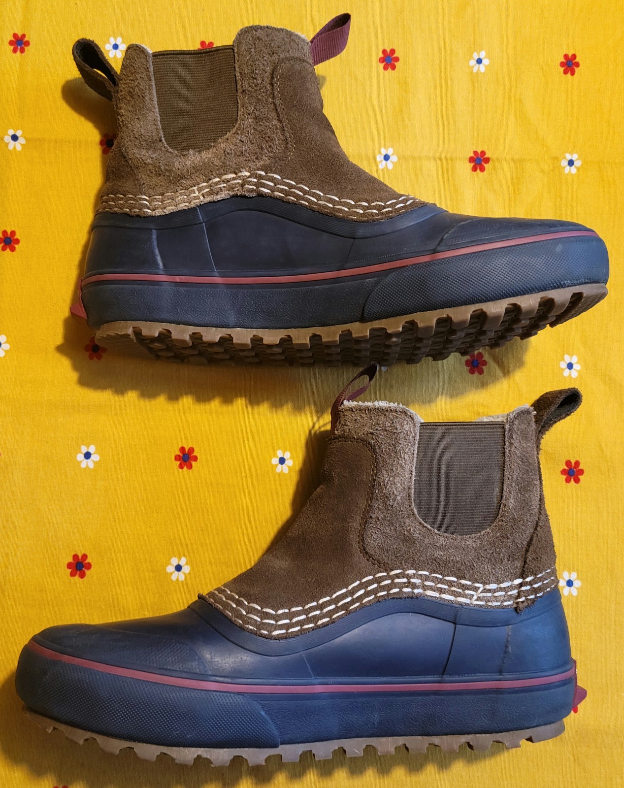 Vans Mid Chelsea Boots Brown/Blue Suede Rubber Men’s 7.5 Women’s 9 Rain/Snow