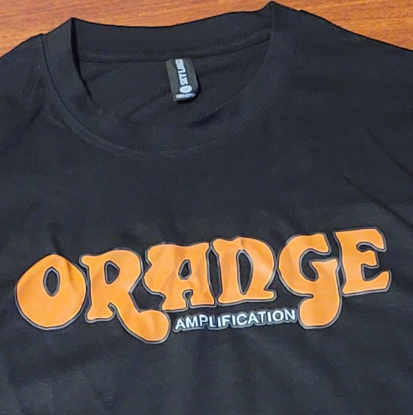 Men’s XL Black Orange Amplification Electric Guitar Short Sleeve Amp Shirt
