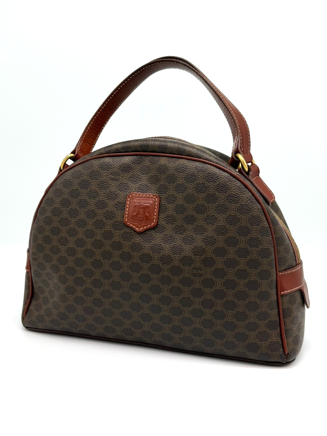 Vintage Celine Macadam Dome Hand Bag PVC Leather Brown Authentic