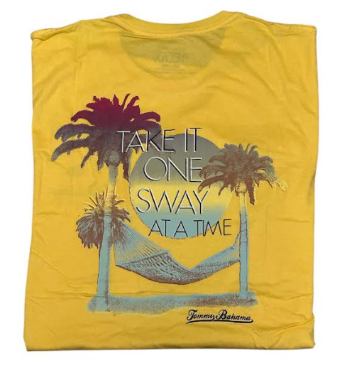 $45 TOMMY BAHAMA Yellow ONE SWAY AT A TIME Relaxed Fit Short Sleeve T-shirt NWT