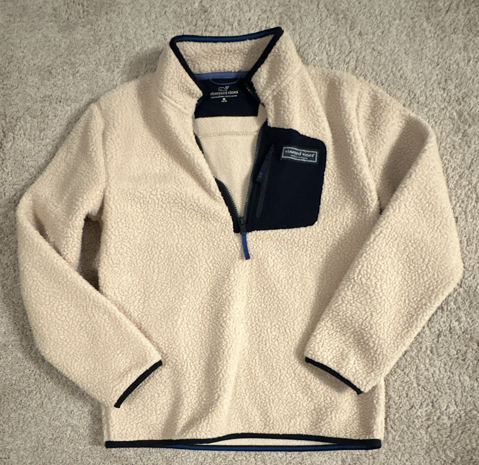 Vineyard Vines Kids M (12-14) 1/4 Zip Pullover Jacket, Stand-Up Collar, Sherpa