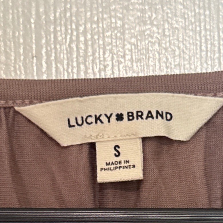 Lucky Brand Womens Long Sleeve Peasant Top Taupe Brown Elastic Hem Small NEW