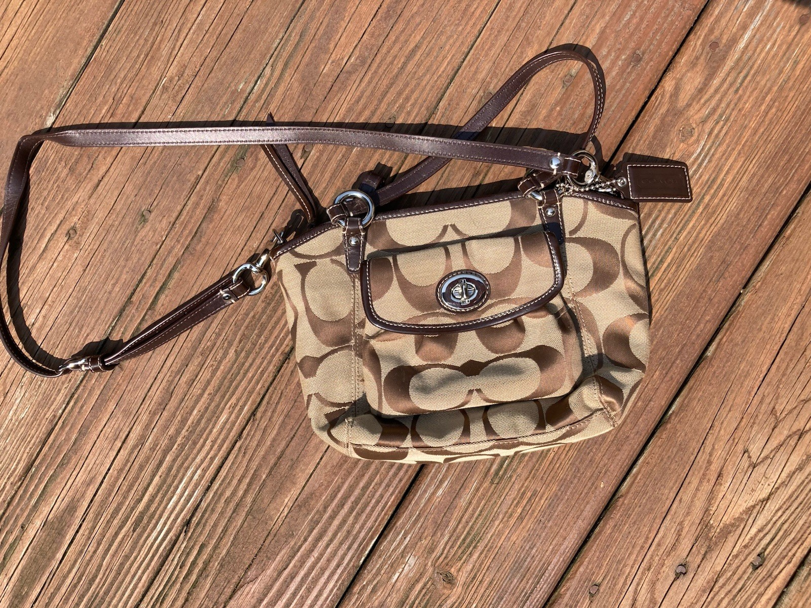 Vintage Y2K Coach Leah Signature Canvas Shoulder Tote Bag F14661