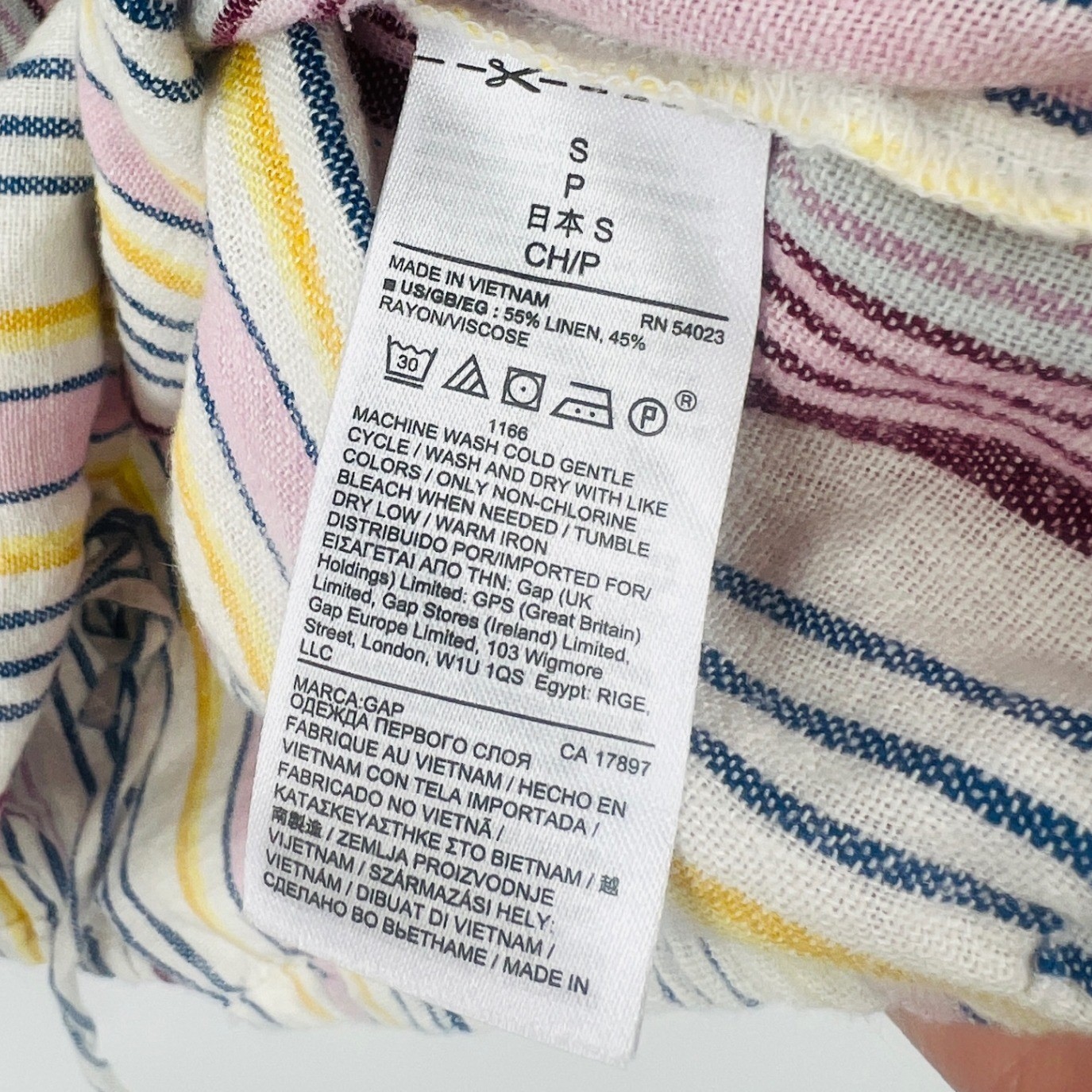 Gap Off The Shoulder Top Size S Multi Color Striped Linen Blend Tie Hem Beachy