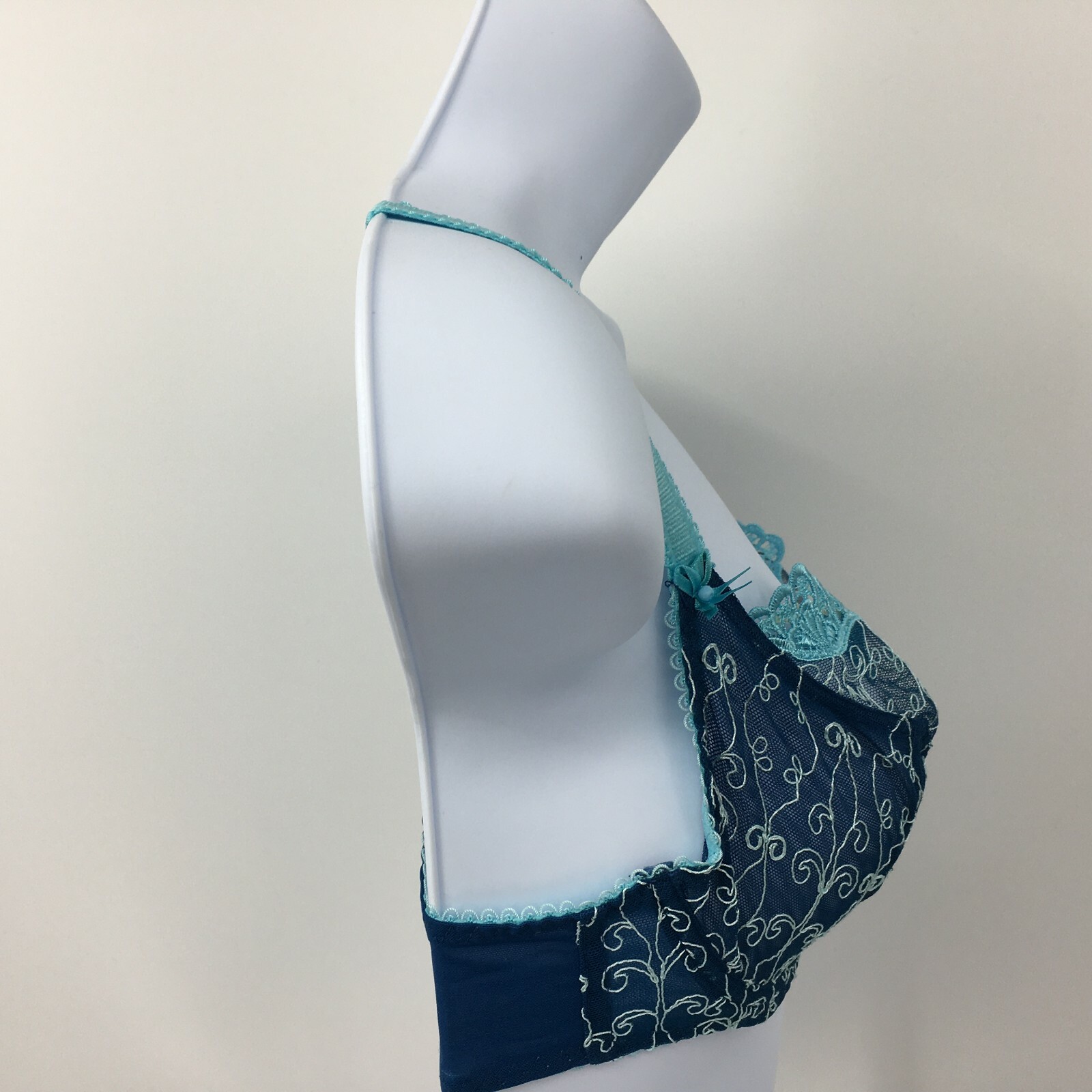 Ruby Pink KEIA Blue Embroidered Lace Sexy Lingerie Sheer Underwire Bra