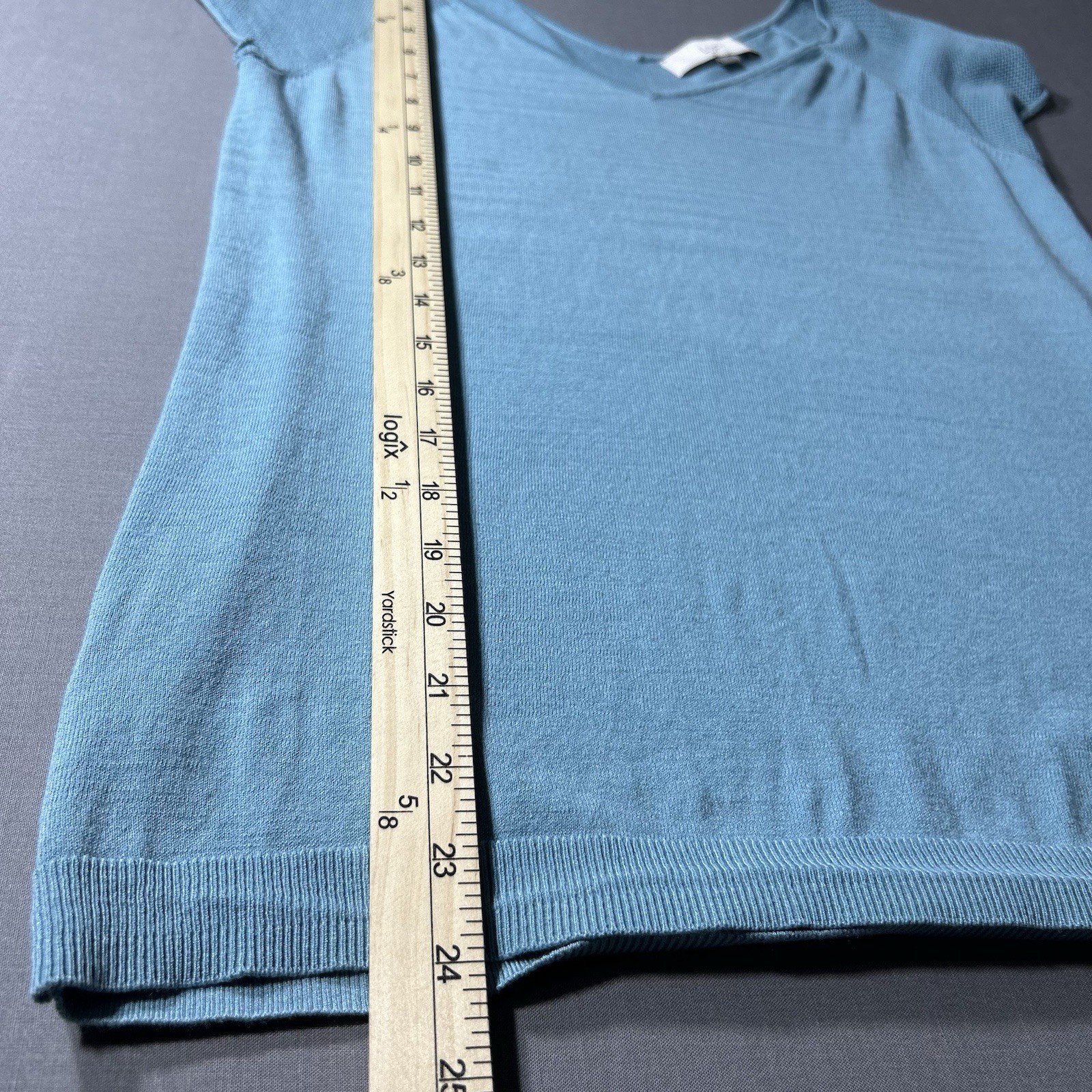 LOFT Short Sleeve V-Neck Knit Top Teal Small
