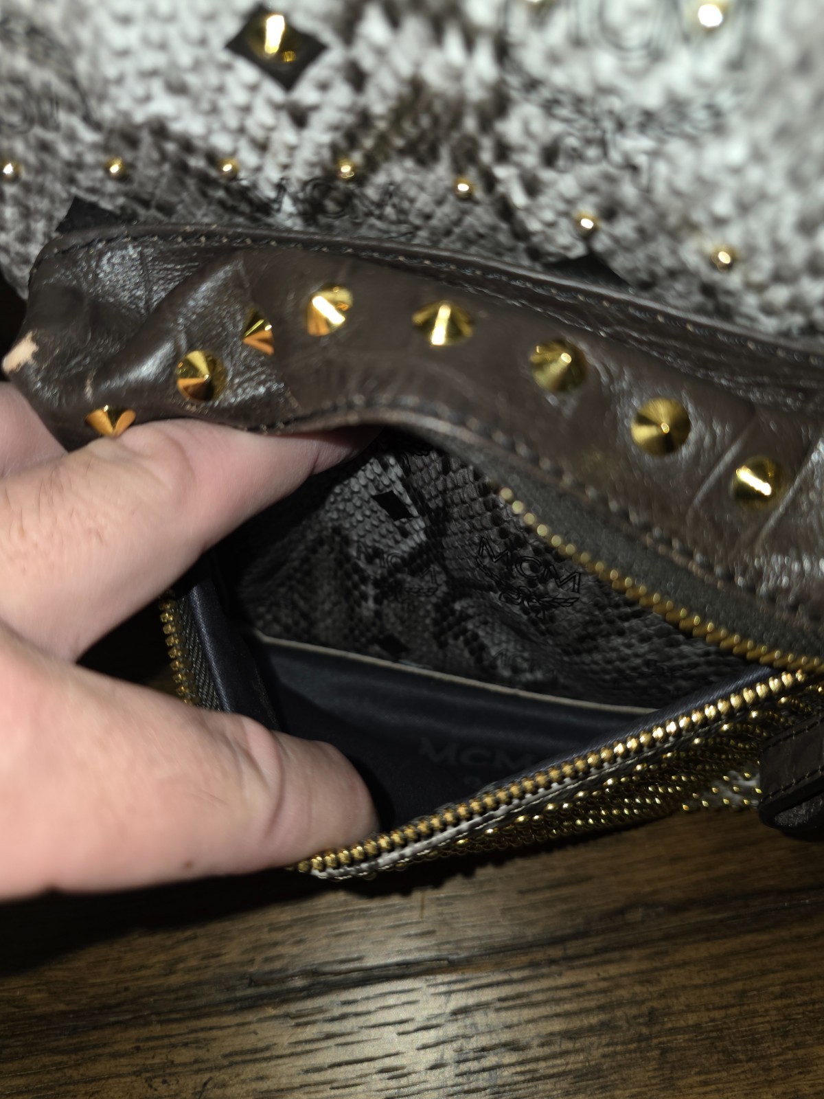 RARE MCM Stark Backpack Gray Python Print with Gold Studs MWK3SVG06EG001
