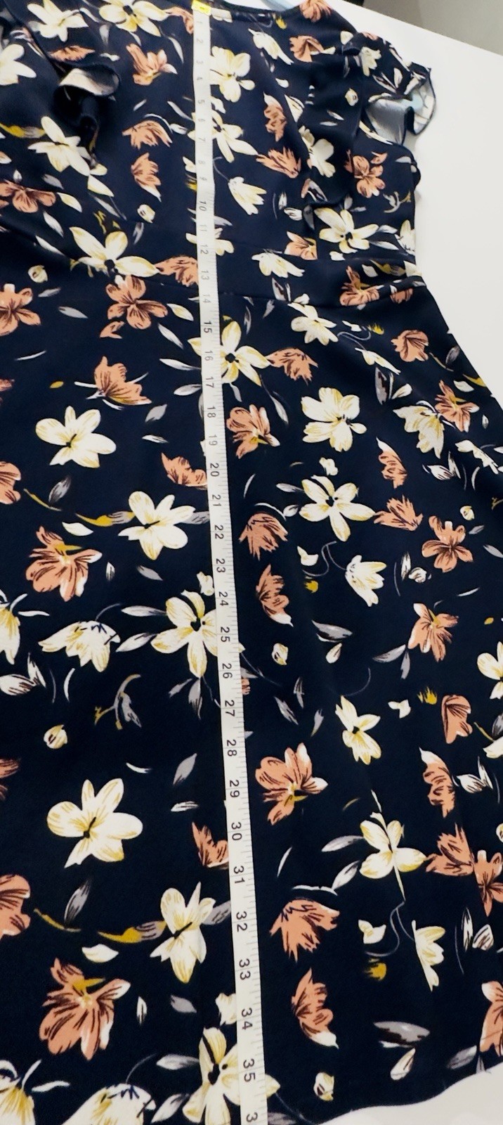 Yathon Navy Floral Ruffle Flutter Sleeve A-Line Knee Length Round Neck Dress