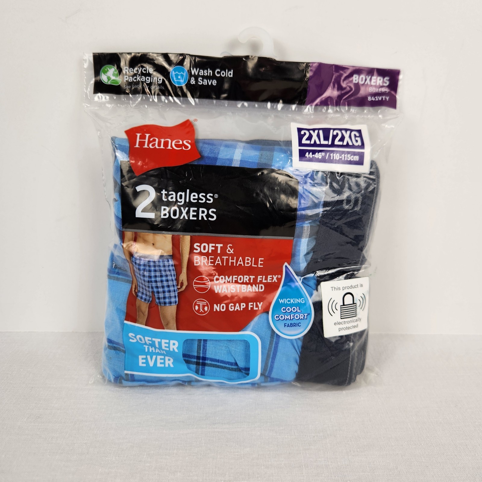 Hanes Mens 2-Pack Tagless Boxers Comfort Flex Waistband Sz 2XL 44-46 Breathable