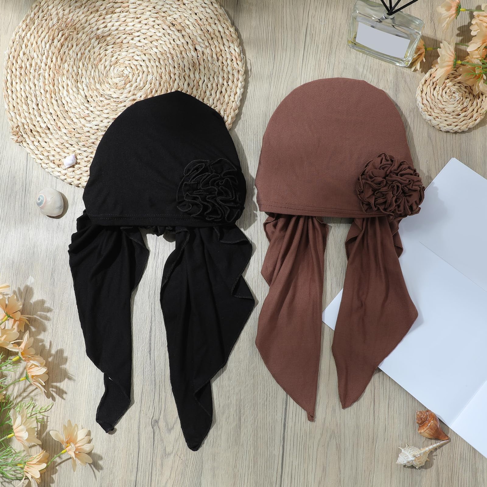 Geyoga 2 Pcs Cancer Chemo Headwear Chemo Headscarf for Women Flower Design Turba