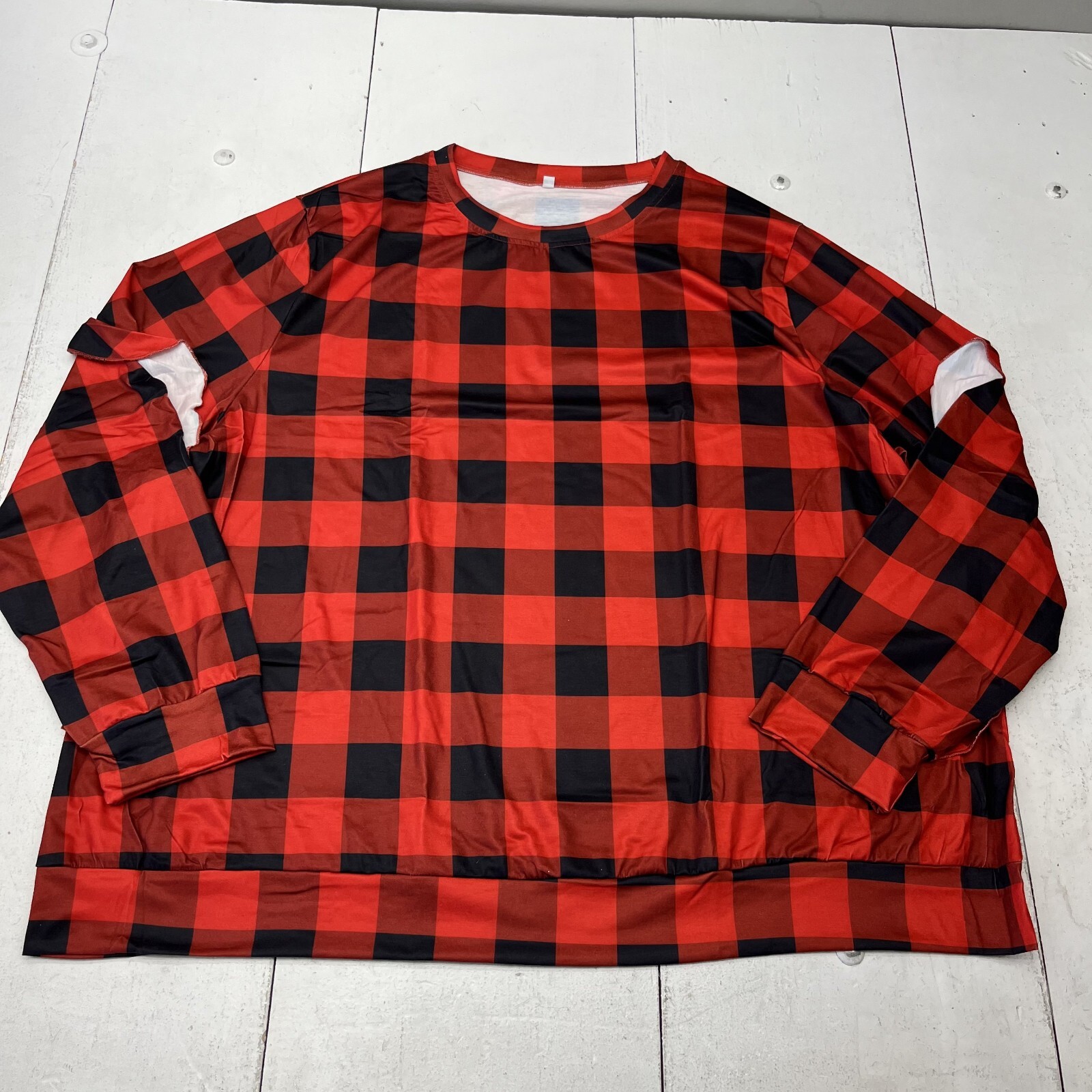 Red & Black Plaid Ruffle Long Sleeve T-Shirt Women’s Size 5X-Large NEW