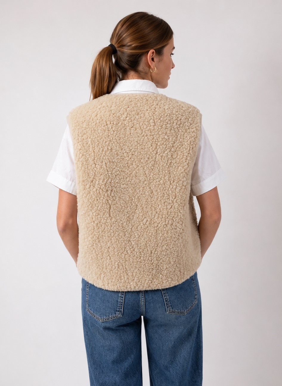 Oatmeal Beige Merino Wool Gilet – Women’s Wool Body Warmer Waistcoat – S, M